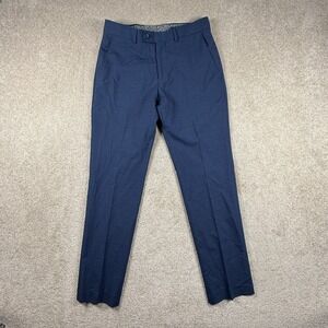Original Penguin Mens Blue Micro Check Wool Blend Dress Pants 30W 30L Slim Fit